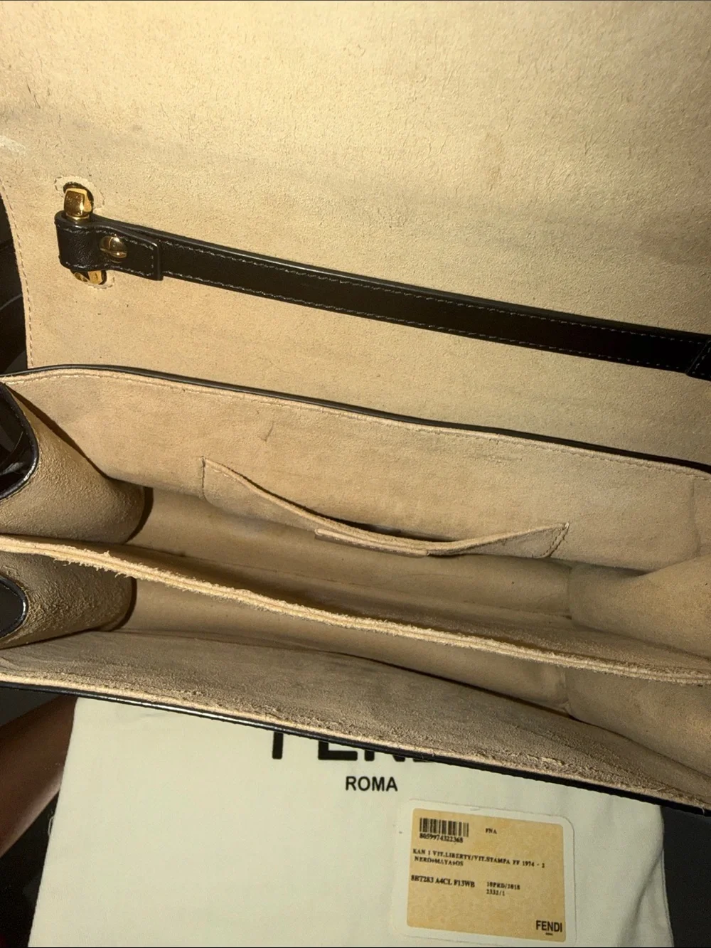 Fendi Brown & Black FF Motif Leather Shoulder Bag and crossbody with Red Accent